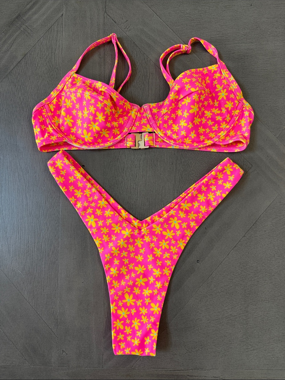 Kulani Kinis Hot Pink and Yellow Floral Bikini Set